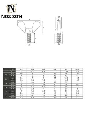 304 de acero inoxidable de alas de mariposa tornillo de tornillo M3 M4 M5 M6 DIN316 con certificación ISO9001 y colores personalizados