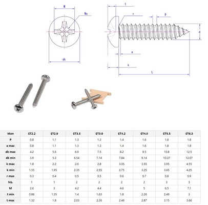 Sistema métrico de medición ZINCO PLATADO acero inoxidable 304 tornillos de autoapertura con resistencia a la corrosión y diseño duradero