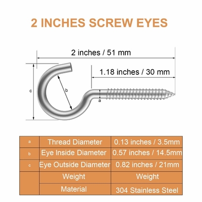 304 de acero inoxidable, gancho de tornillo de ojo fuerte para artesanía de interior y exterior, acabado zincado estándar JIS