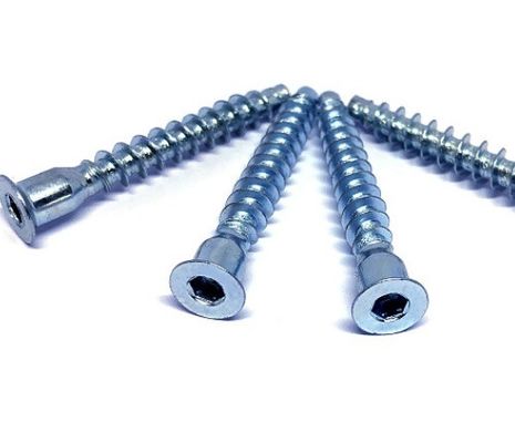 Tornos de confirmación estándar de acero métrico DIN 6.3x50 para conexión de gabinete Dirección de cabeza plana Muebles de madera hexagonales métricos