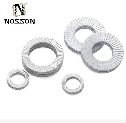 Dacromet acabado de acero inoxidable doble plegado autobloqueador de cuña de bloqueo de lavadora estándar DIN para el acero al carbono y el acabado de zinc