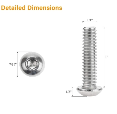 Sistema de medición métrico 1/4-20 x 1 pulgadas de acero inoxidable cabeza de la bandeja de conexión de la tapa de los tornillos tornillos 18-8 304 grado Allen Hex Drive