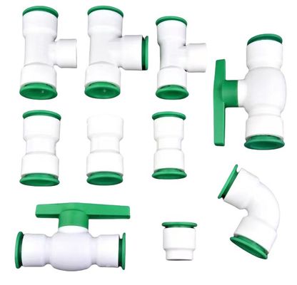 Conector rápido de ajuste de empuje Soporte personalizado para accesorios de agua OEM en tuberías redondas PPR