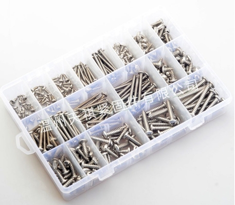 17*10*2.3 Conjunto combinado de tuercas de tornillo 380pcs de acero inoxidable 304 din7981 cabeza de panela cruzada / cabeza redonda con autoapertura m3m4m5 Kit de selección