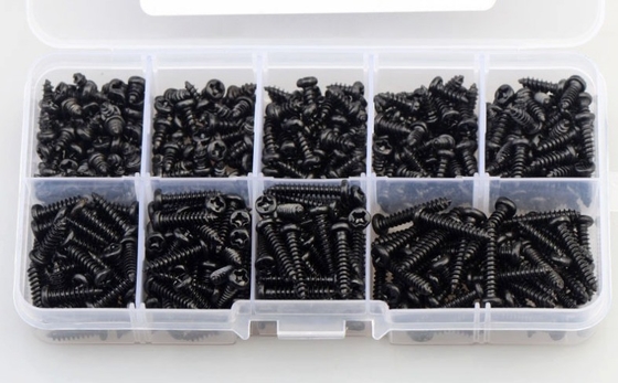 ALLOY Color natural 450pcs M3 Acero de carbono Negro Cruz PA Cabeza Pan Cabeza redonda Cabeza de auto-toque de tornillo conjunto de combinación Kit de variedad