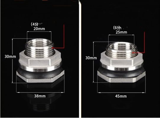 Accesorios para el tanque de agua de baño de acero inoxidable de cabeza hexagonal con conector de pezón de hilo masculino y diseño de cabeza igual