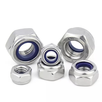 304 de acero inoxidable hexámetro de cerradura de nuez M5 inserción de nylon para el sistema de medición de pulgadas estándar DIN e imperial