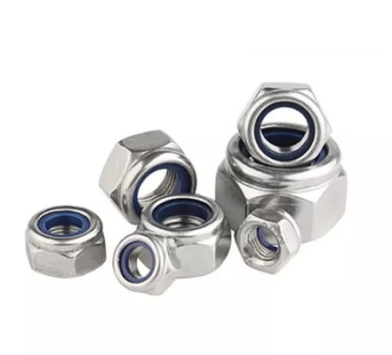 304 de acero inoxidable hexámetro de cerradura de nuez M5 inserción de nylon para el sistema de medición de pulgadas estándar DIN e imperial