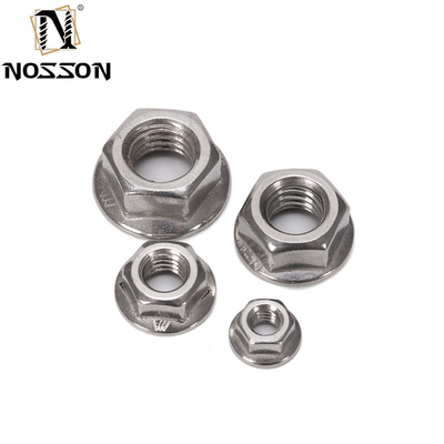 Sistema de medición métrico DIN6923 SS304 SS316 M6 M7 M8 M10 Nueces de brida hexadecimal dentada grande para la industria general