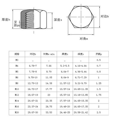 Sistema de medición métrico A2-70 de acero inoxidable SS304 Hex Cap Nut para la eficiencia del tratamiento del agua utilizando acero de aleación duradera