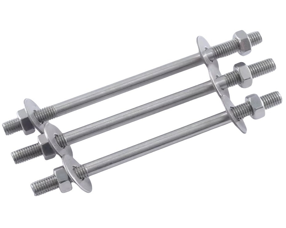 Cerrojo de doble cabeza Dos tuercas Dos lavadoras planas y doble extremo de hilo Zinc acabado 304 acero inoxidable Conjunto de tornillo perforador de pared