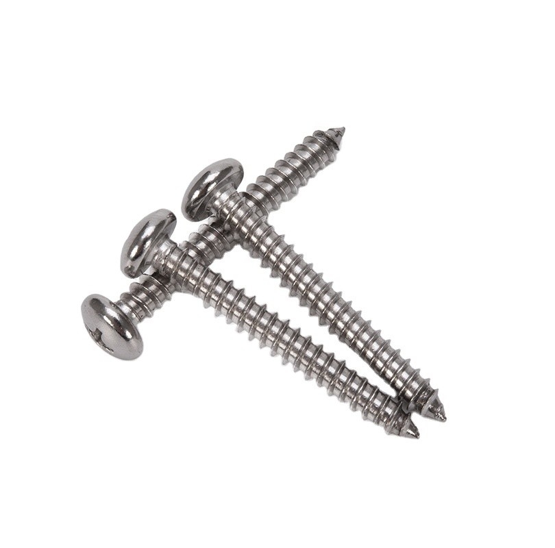 Acero inoxidable métrico 304 Pan cabeza de golpear tornillo hoja de metal tornillo con cabeza de queso y acabado cromado Din 7981
