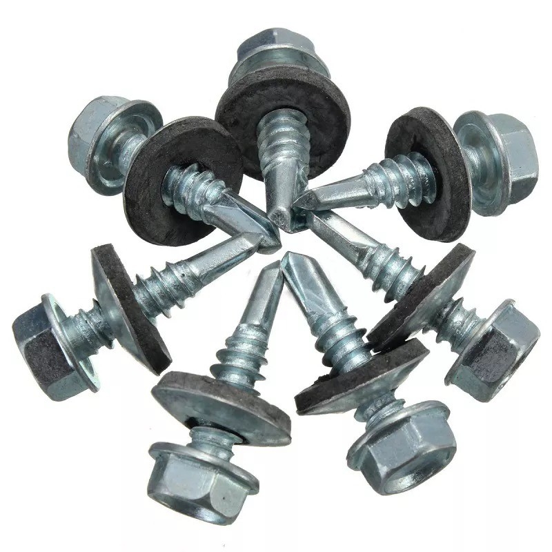 GB Estándar de acero inoxidable Hex Head Patta Self Perforating Sheet Metal Roofing Screw con lavadora de caucho Sistema de medición INCH de acabado plano
