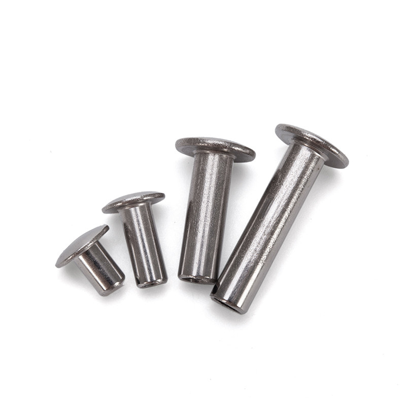 ANSI/ASME Estándar de acero inoxidable brillante de aluminio decorado cabeza plana medio hueca remachado semitubular M2.5 para bolsa de cuero
