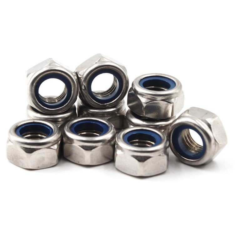 304 de acero inoxidable hexámetro de cerradura de nuez M5 inserción de nylon para el sistema de medición de pulgadas estándar DIN e imperial
